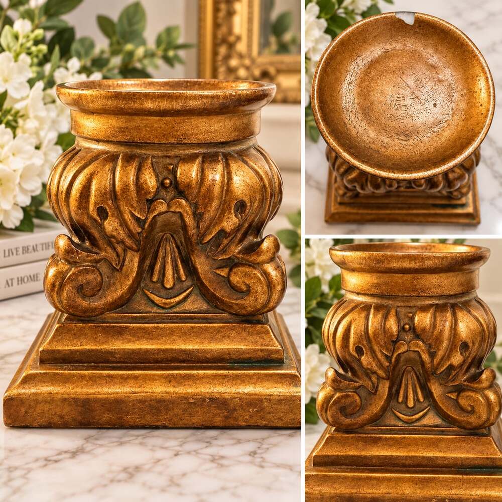 MCM Ornate Corinthian Capital Column Pillar Stand Candlestick Holder in Aged Gol